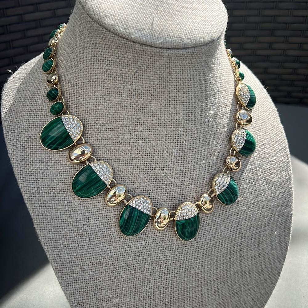 NWT Gold, Emerald & Diamond Funky Necklace. Talbots brand.